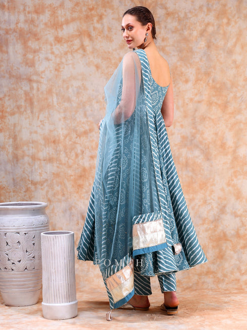 Pomcha Jaipur Dil Kash Powder Blue Bhendhaj Anarkali Set